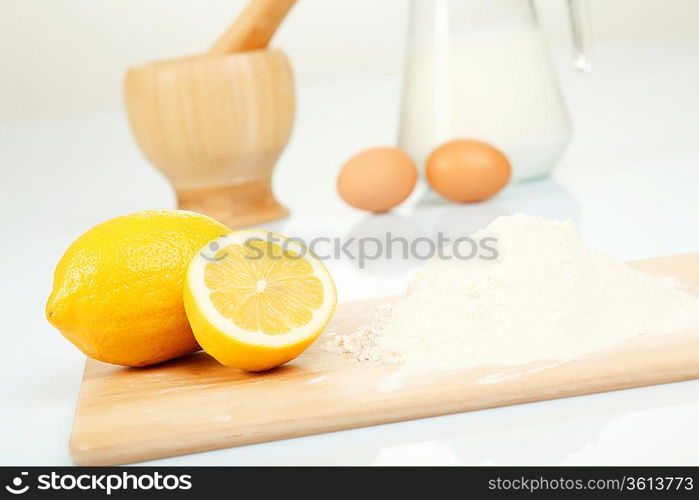 Different products to make bread on the table