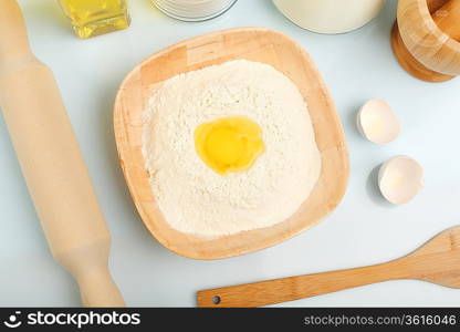 Different products to make bread on the table