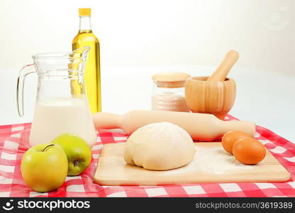 Different products to make bread on the table