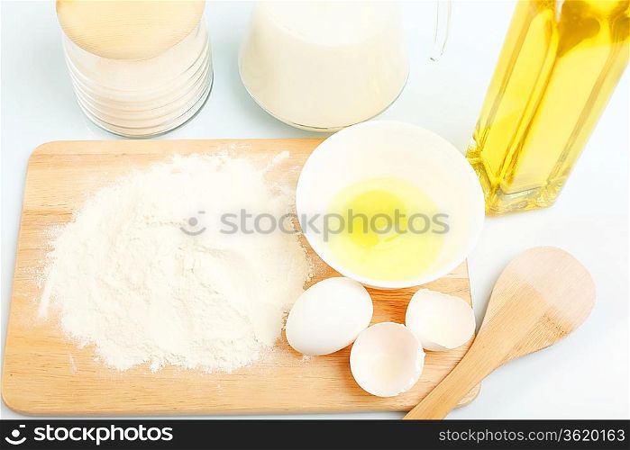 Different products to make bread on the table