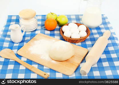 Different products to make bread on the table