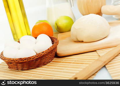 Different products to make bread on the table