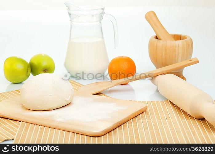 Different products to make bread on the table