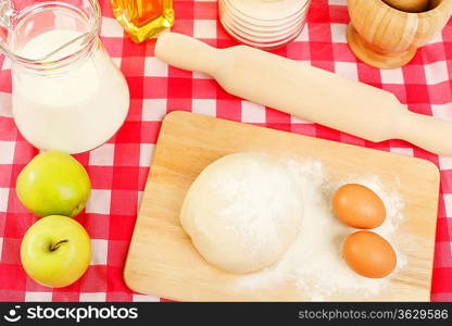 Different products to make bread on the table