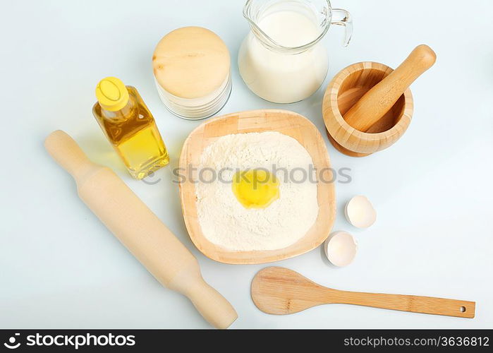 Different products to make bread on the table