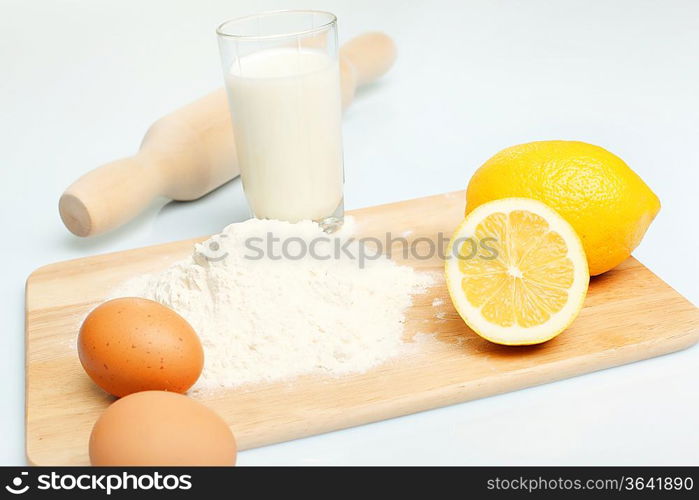 Different products to make bread on the table