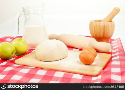 Different products to make bread on the table