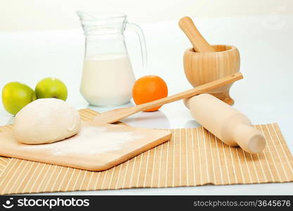 Different products to make bread on the table