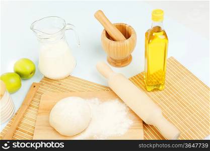 Different products to make bread on the table