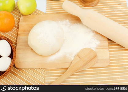 Different products to make bread on the table