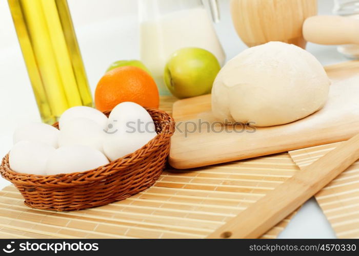 Different products to make bread on the table