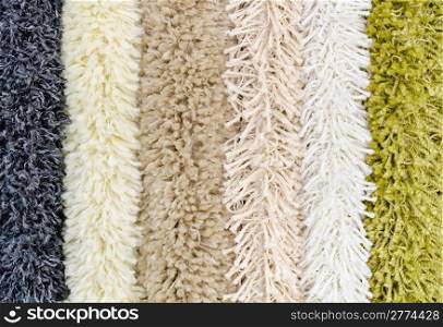 different shaggy carpet samples, a closeup shot