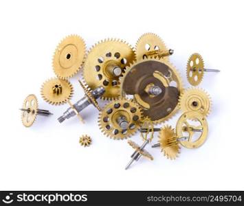 Different small gears heap on white background