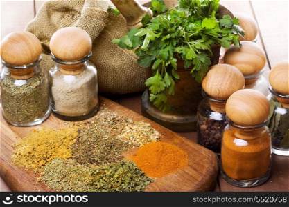 different spices on a cutting board