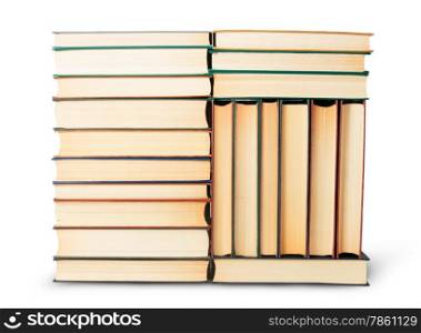 Different stack of old books isolated on white background