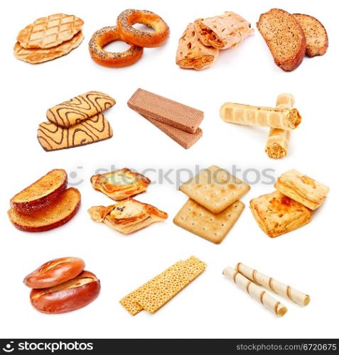 different sweet bakery set isolated on white background