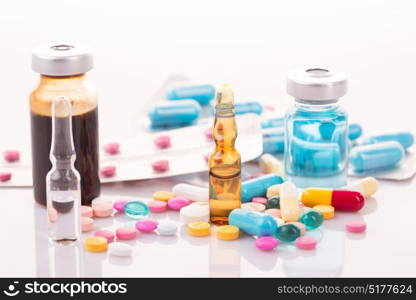 different Tablets pills capsule heap mix therapy drugs