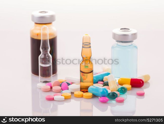 different Tablets pills capsule heap mix therapy drugs