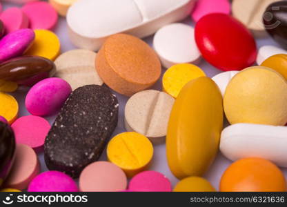 different Tablets pills capsule heap mix therapy drugs