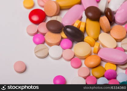 different Tablets pills capsule heap mix therapy drugs