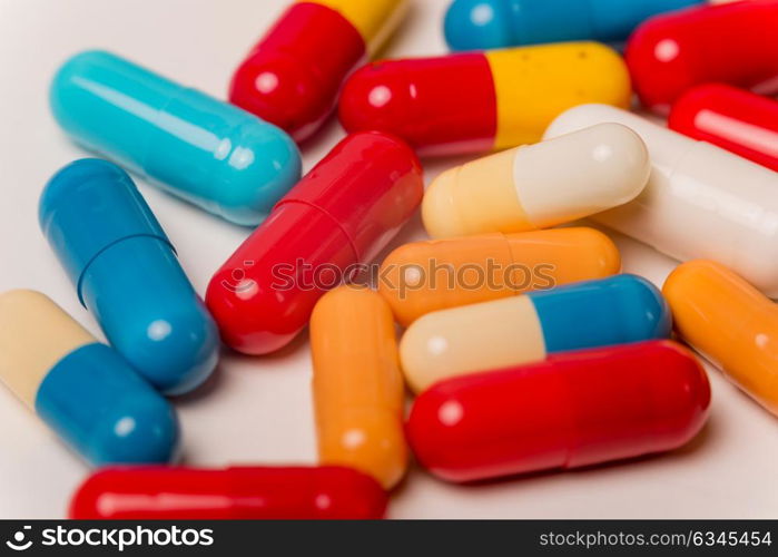 different Tablets pills capsule heap mix therapy drugs