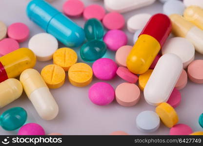 different Tablets pills capsule heap mix therapy drugs