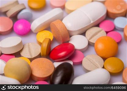 different Tablets pills capsule heap mix therapy drugs
