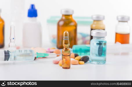 different Tablets pills capsule heap mix therapy drugs