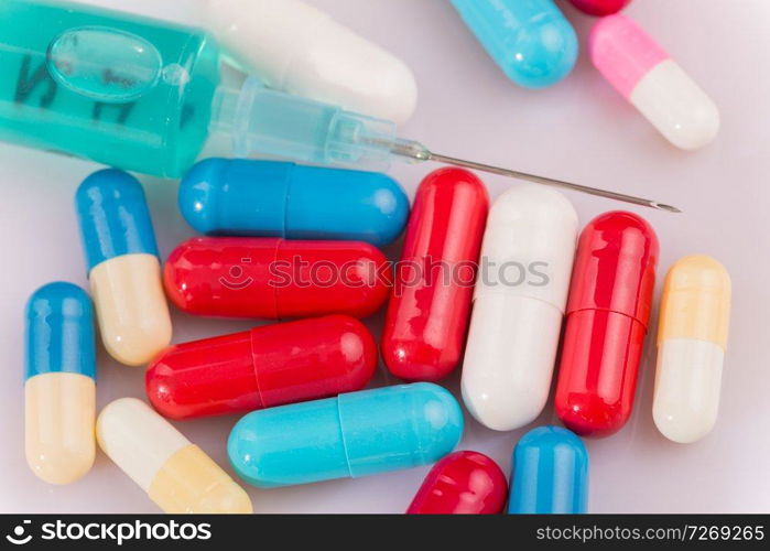 different Tablets pills capsule heap mix therapy drugs