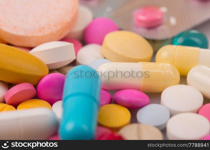 different Tablets pills capsule heap mix therapy drugs