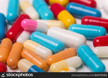 different Tablets pills capsule heap mix therapy drugs. drugs