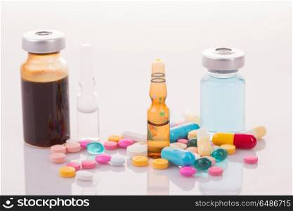 different Tablets pills capsule heap mix therapy drugs. drugs