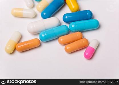 different Tablets pills capsule heap mix therapy drugs. drugs