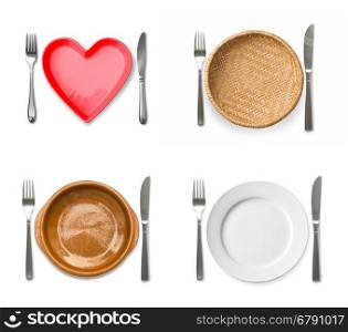 Different tableware isolated on white background