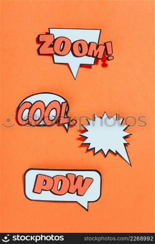 different type expression text speech bubble orange background