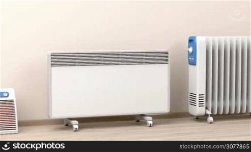 Different types of domestic electric heaters in the room