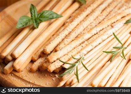 Different types of grissini - tradition Italian breadsticks. Grissini