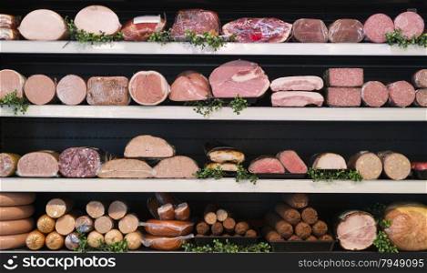 different types of meat in a butcher shop