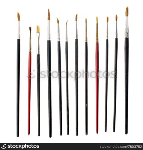 Different used art brushes isolated on white background.