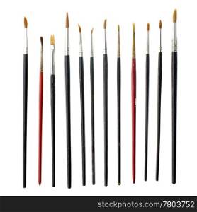 Different used art brushes isolated on white background.
