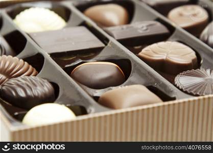 Different variety of chocolates in a box