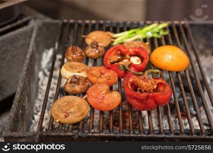 Different vegetables on the grill preparing