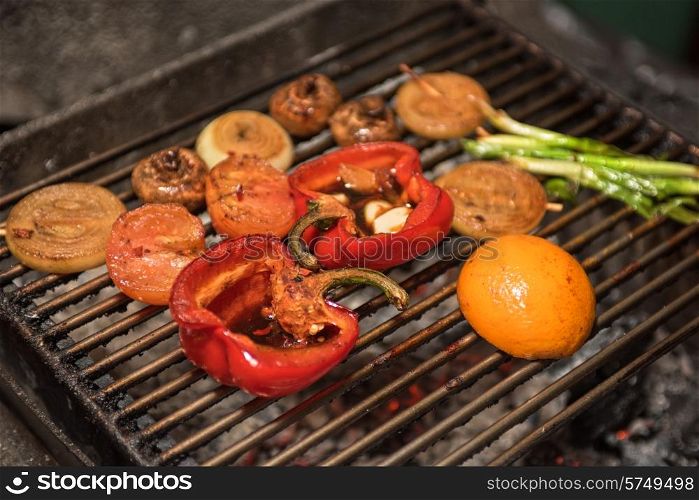 Different vegetables on the grill preparing . grilled vegetable