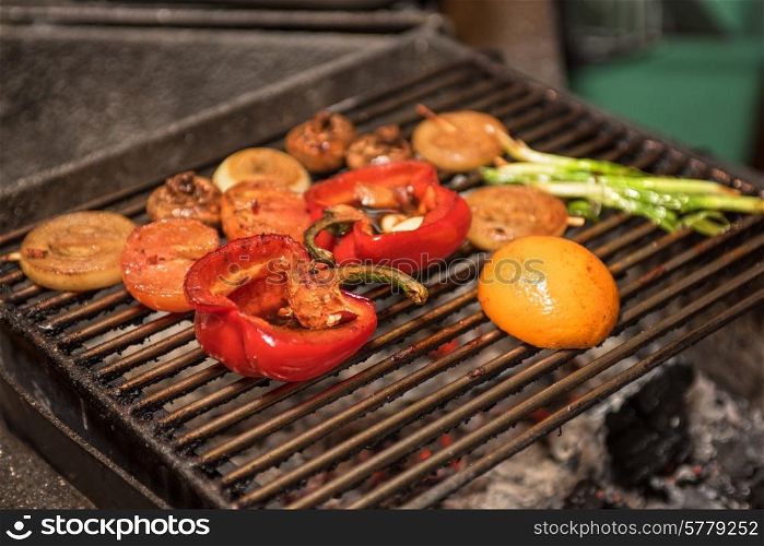 Different vegetables on the grill preparing . grilled vegetable