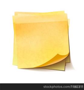 Different yellow sticky notes in pile isolated on white background. Different yellow sticky notes in pile on white background