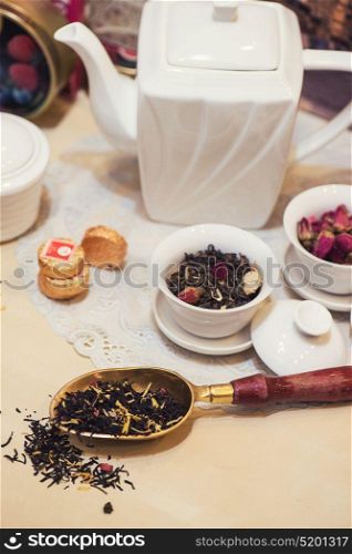Diffferent tea set. Diffferent tea set on table