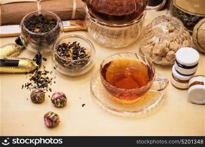 Diffferent tea set. Diffferent tea set on table