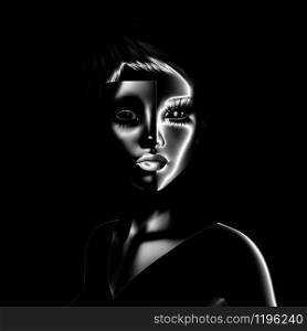 Digital 3D Illustration of a Female in Black and White