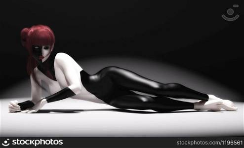Digital 3D Illustration of a Female in Black and White