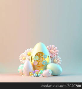 Digital 3D Illustration of Eggs and Flowers for Easter Day Background